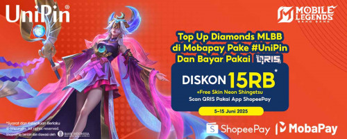 Top Up MLBB Pakai QRIS - Bonus Skin Neon Shingetsu dan Diskon 15Ribu dari ShopeePay